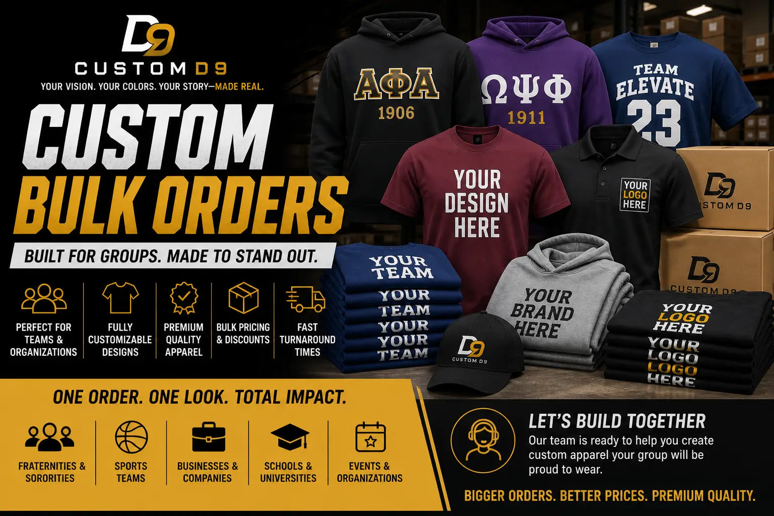 Custom Bulk Apparel Orders | Custom D9
