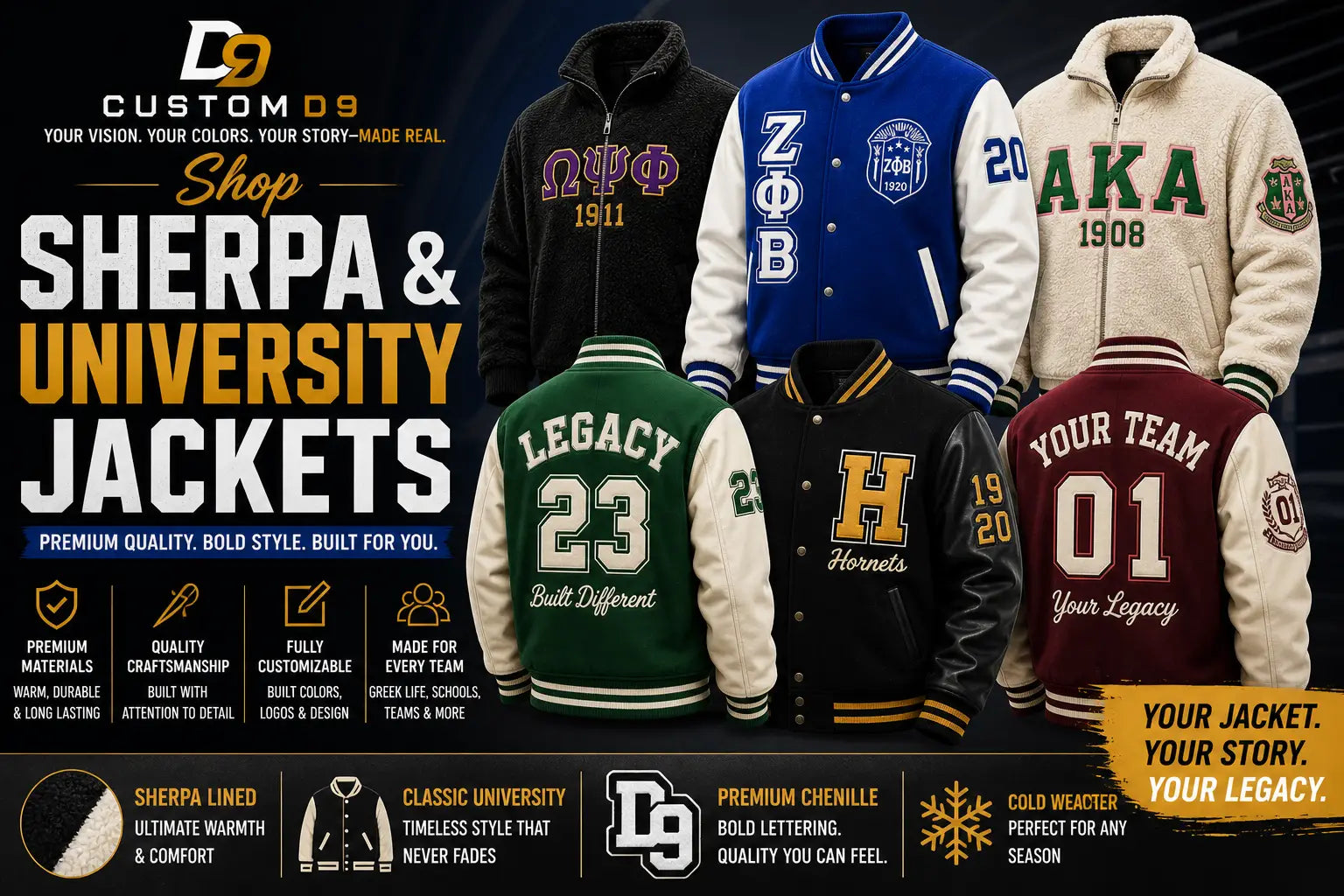 Custom Sherpa & University Jackets | Custom D9