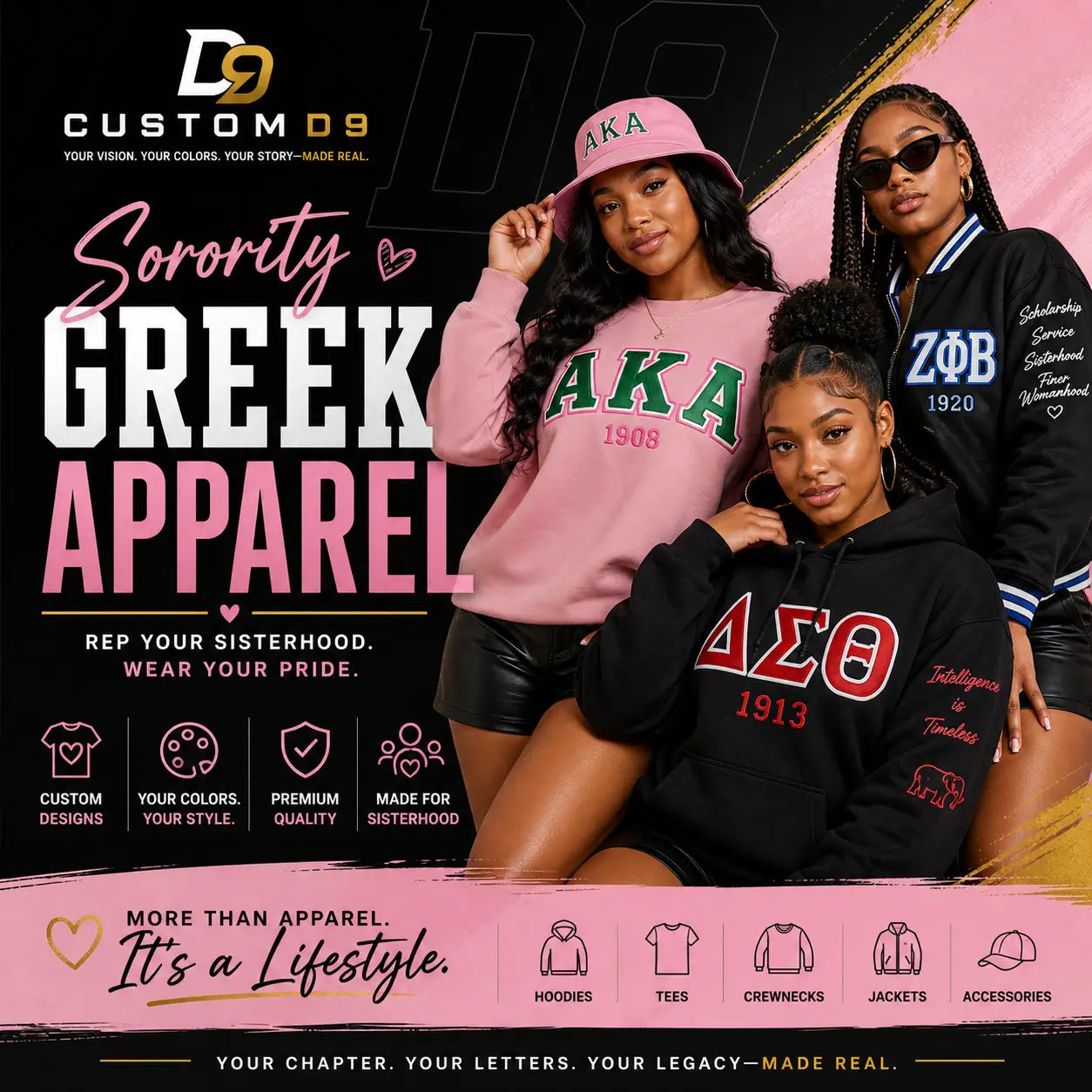 Custom Sorority Greek Apparel | Custom D9