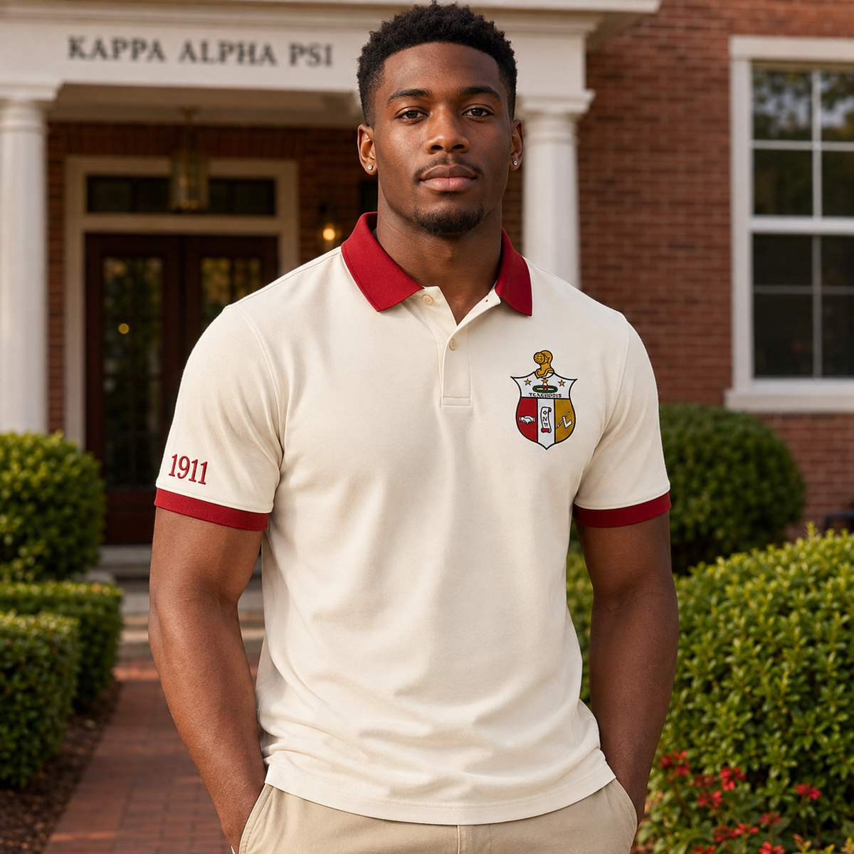 2 Tone Cream & Crimson Kappa Alpha Psi Custom Embroidered Polo Shirt – Personalized