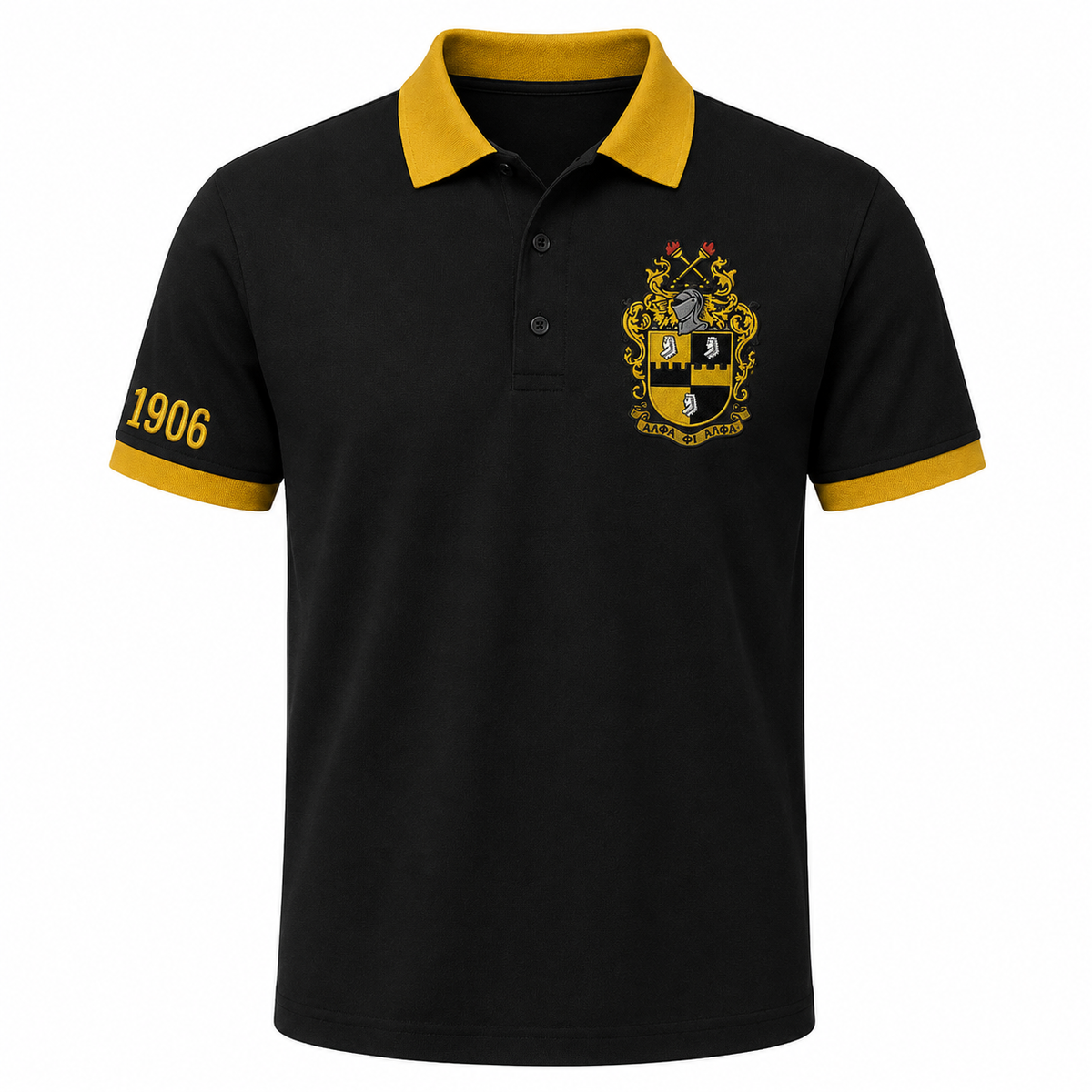 2 Tone Black & Old Gold Alpha Phi Alpha Custom Embroidered Polo Shirt – Personalized
