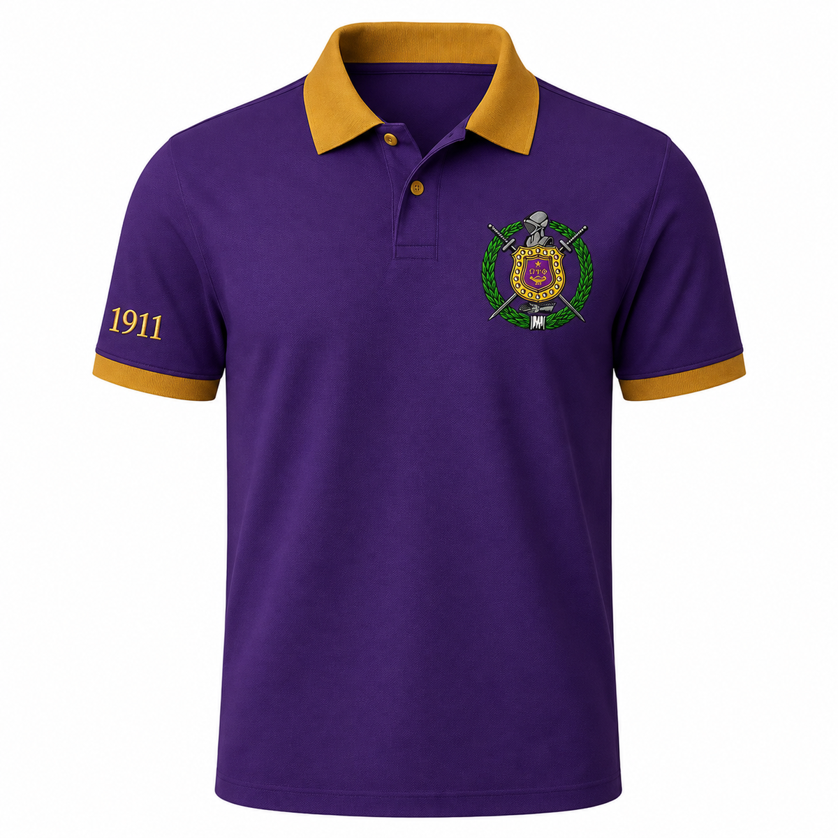 2 Tone Royal Purple & Old Gold Omega Psi Phi Custom Embroidered Polo Shirt – Personalized