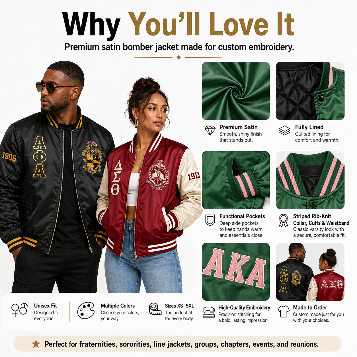 Custom Satin Bomber Jacket – Personalized Embroidered Jacket