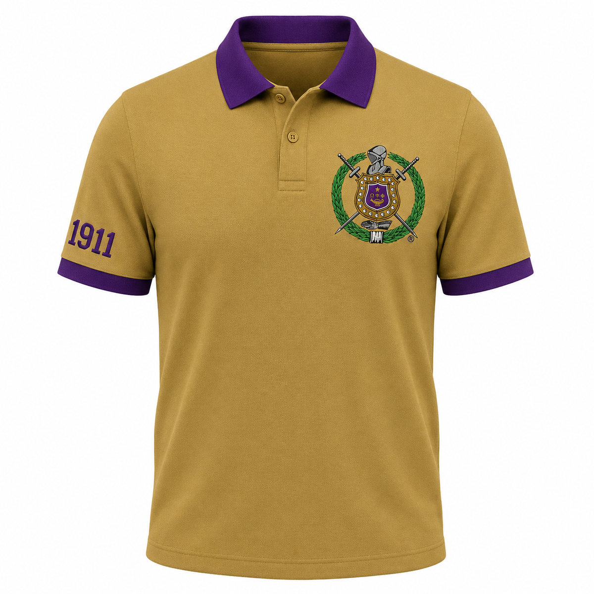 2 Tone Old Gold & Royal Purple Omega Psi Phi Custom Embroidered Polo Shirt – Personalized