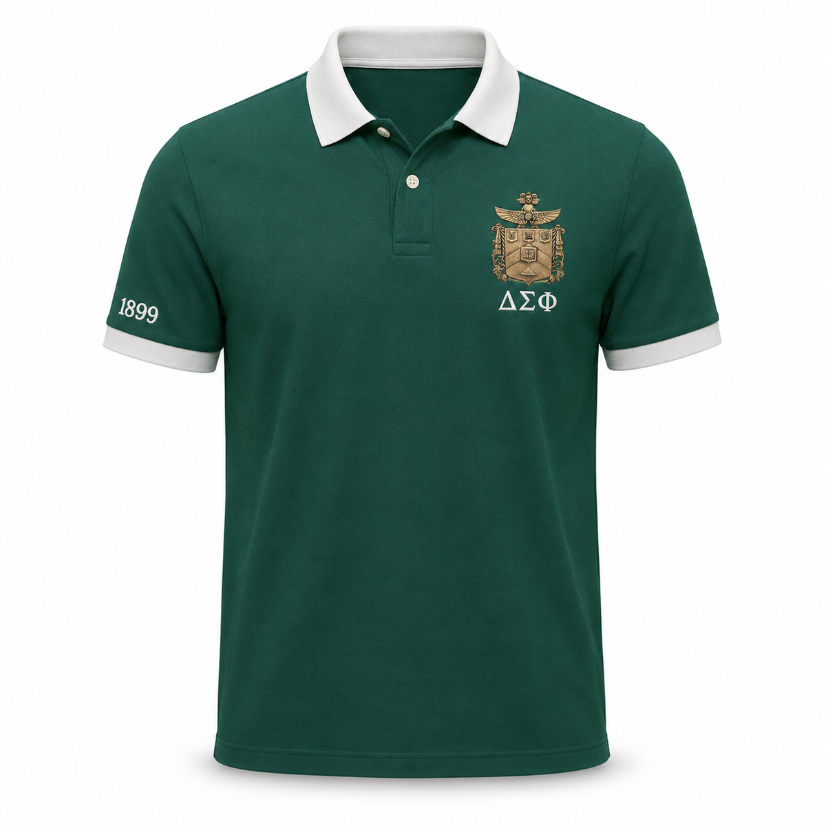 2 Tone Nile Green & Carnation White Delta Sigma Phi Custom Embroidered Polo – Personalized