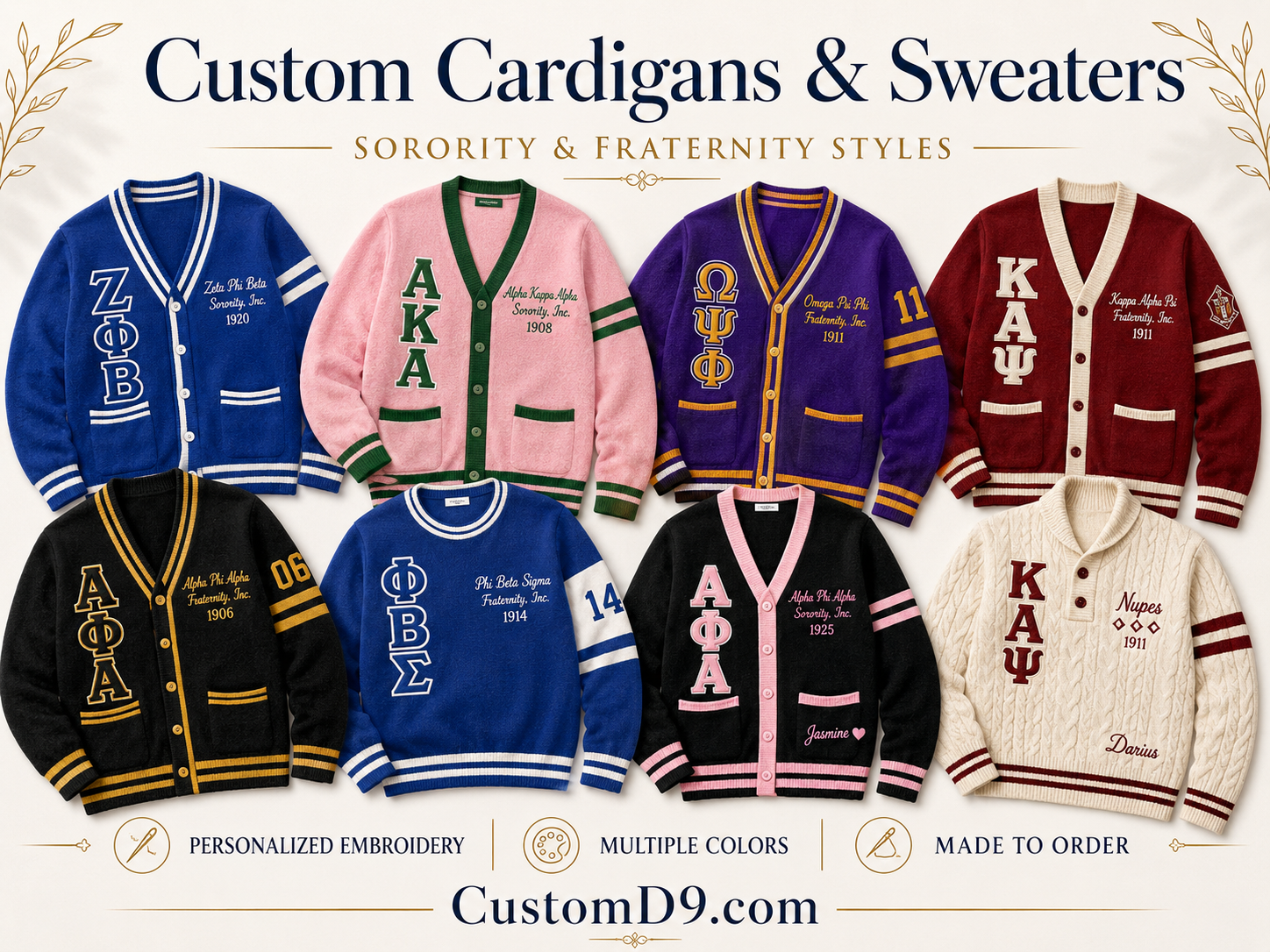 Custom embroidered sorority and fraternity cardigans and sweaters