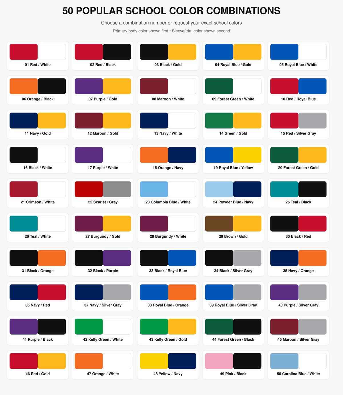 50 popular high school letterman jacket color combinations