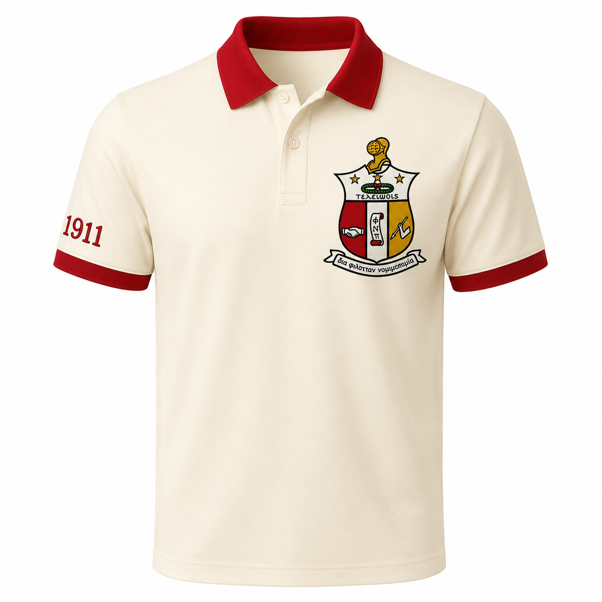2 Tone Cream & Crimson Kappa Alpha Psi Custom Embroidered Polo Shirt – Personalized