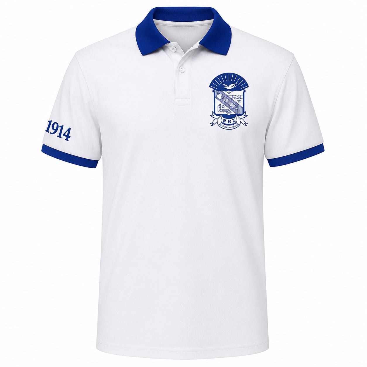 2 Tone Pure White & Royal Blue Phi Beta Sigma Embroidered Polo Shirt – Personalized Fraternity Polo