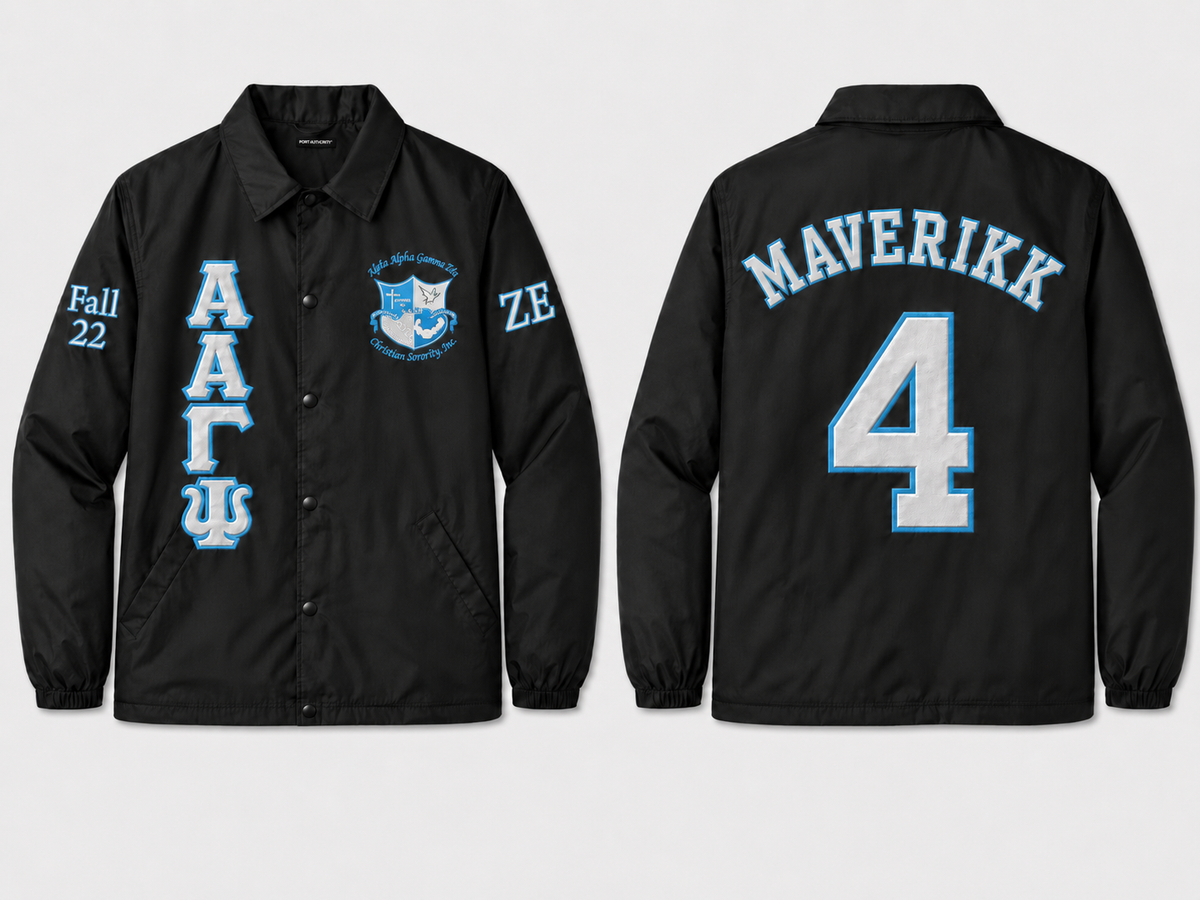 Black Custom Embroidered Line Jacket – MAVERIKK #4 | Sapphire & Silver – Personalized