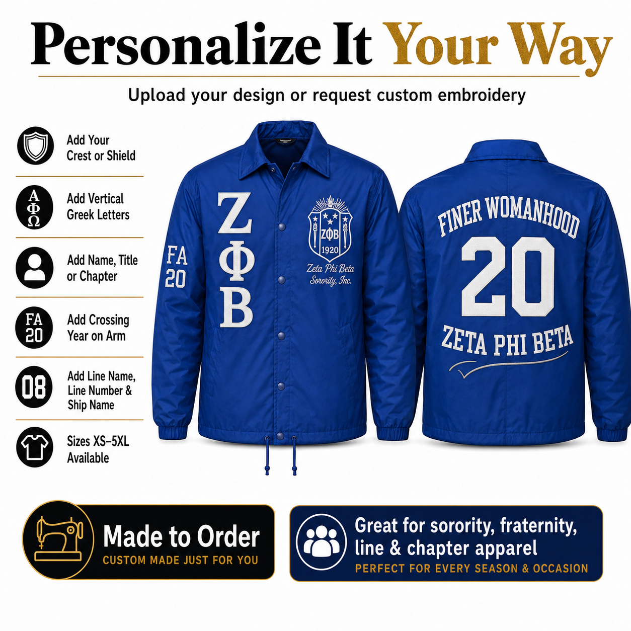 Custom Nylon Line Crossing Jacket – Design Your Own Sorority & Fraternity Jacket