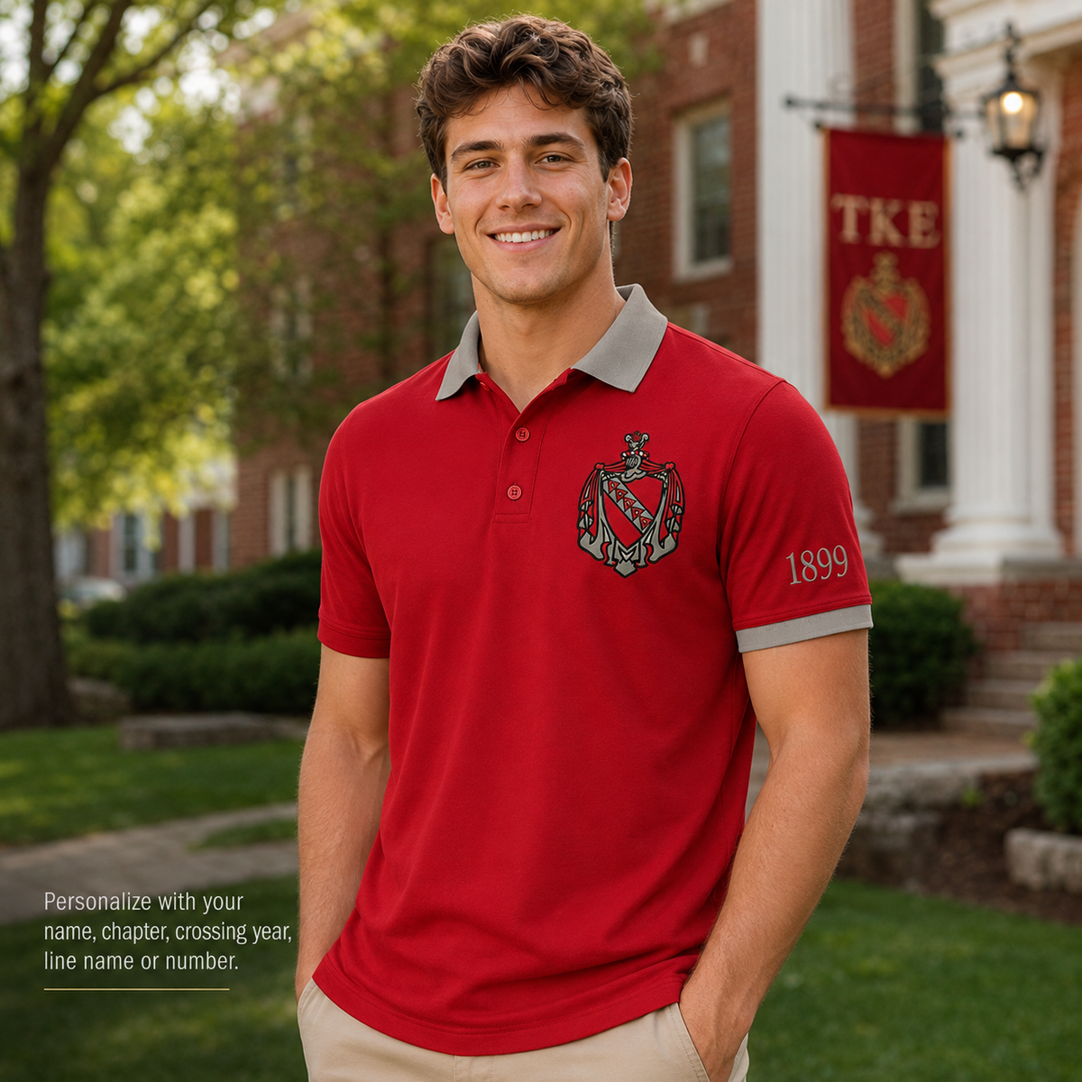 2 Tone Cherry & Gray Tau Kappa Epsilon Custom Embroidered Polo Shirt – Personalized