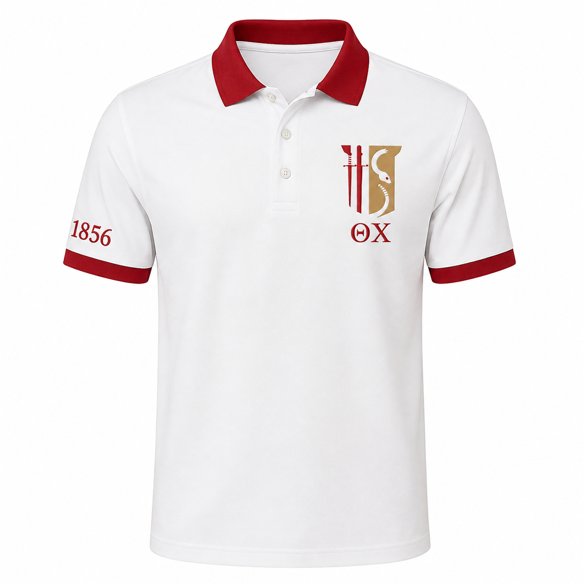 2 Tone White & Military Red Theta Chi Custom Embroidered Polo Shirt – Personalized