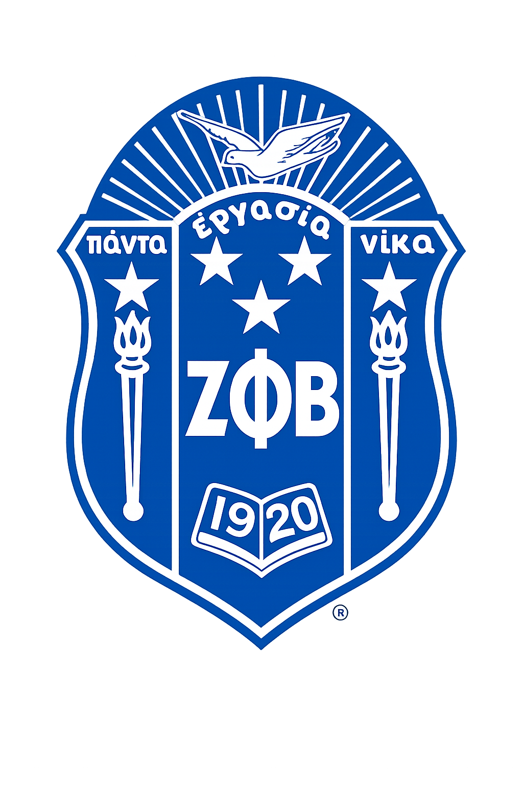 Royal blue and white Zeta Phi Beta crest design with 1920