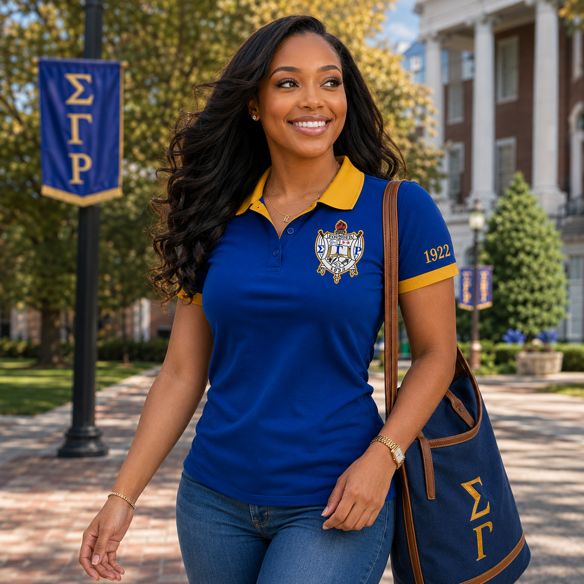 2 Tone Royal Blue & Gold Sigma Gamma Rho Custom Embroidered Polo Shirt – Personalized