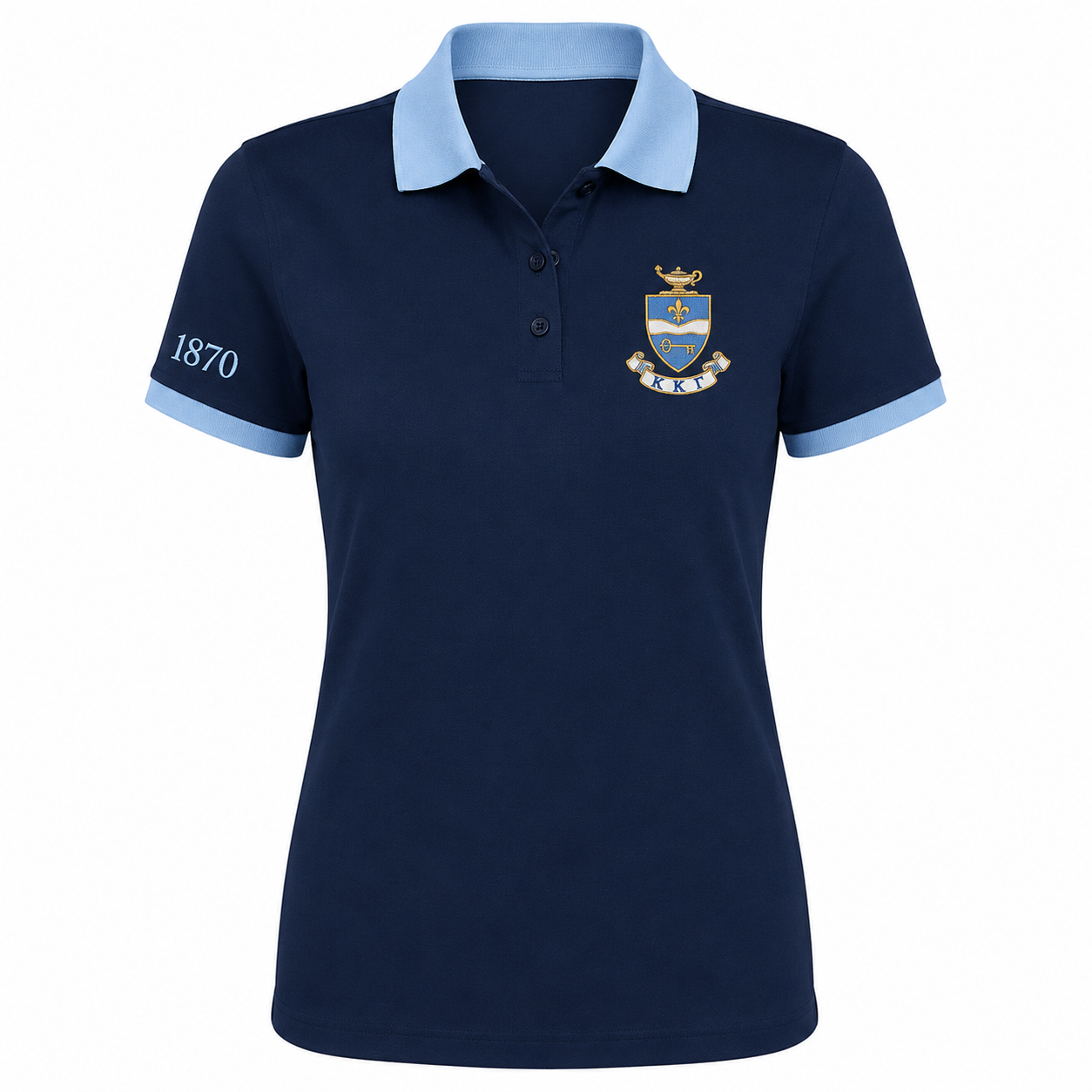 2 Tone Dark Blue & Light Blue Kappa Kappa Gamma Embroidered Polo Shirt – Personalized Sorority Polo