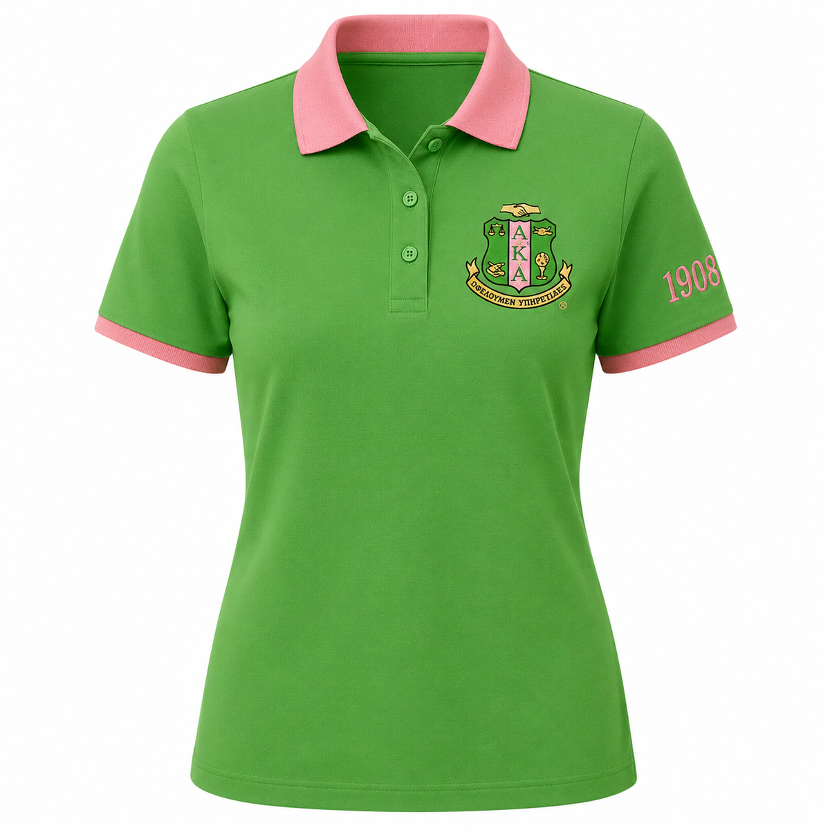 2 Tone Apple Green & Salmon Pink Alpha Kappa Alpha Custom Embroidered Polo – Personalized