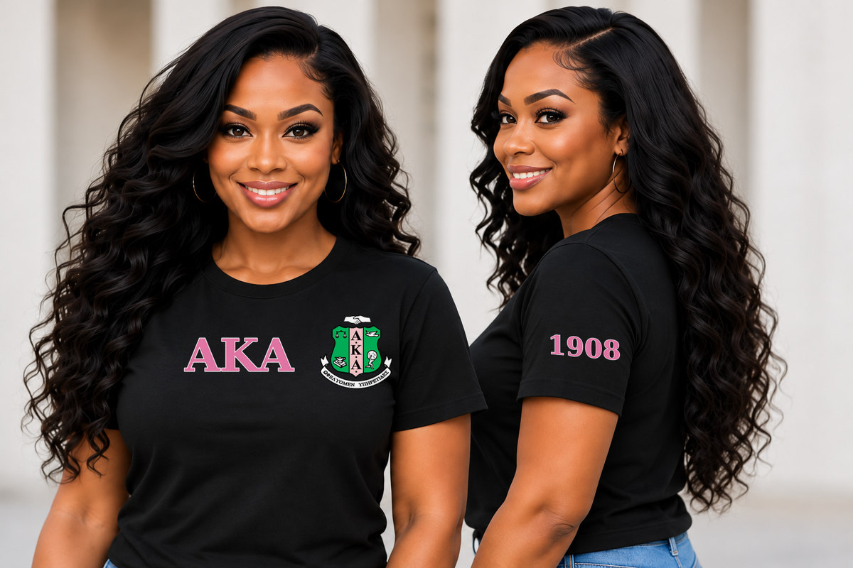 Alpha Kappa Alpha Black classic printed T-shirt — model front and side