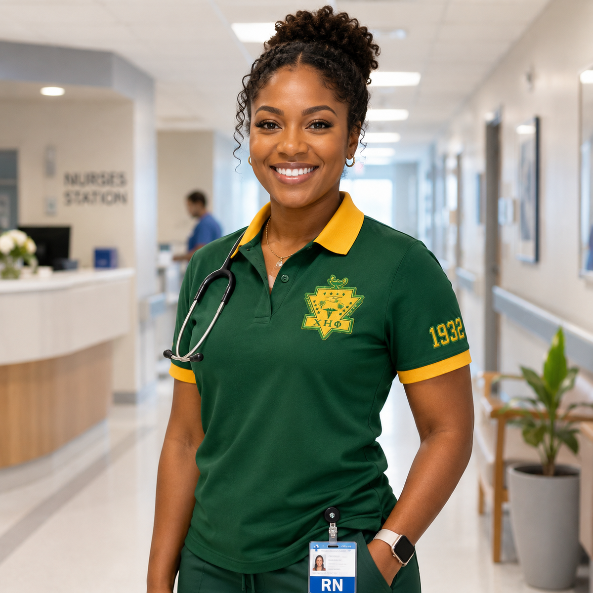 Chi Eta Phi Sorority Polo Shirt, Green Gold Custom Embroidered Nursing – Personalized