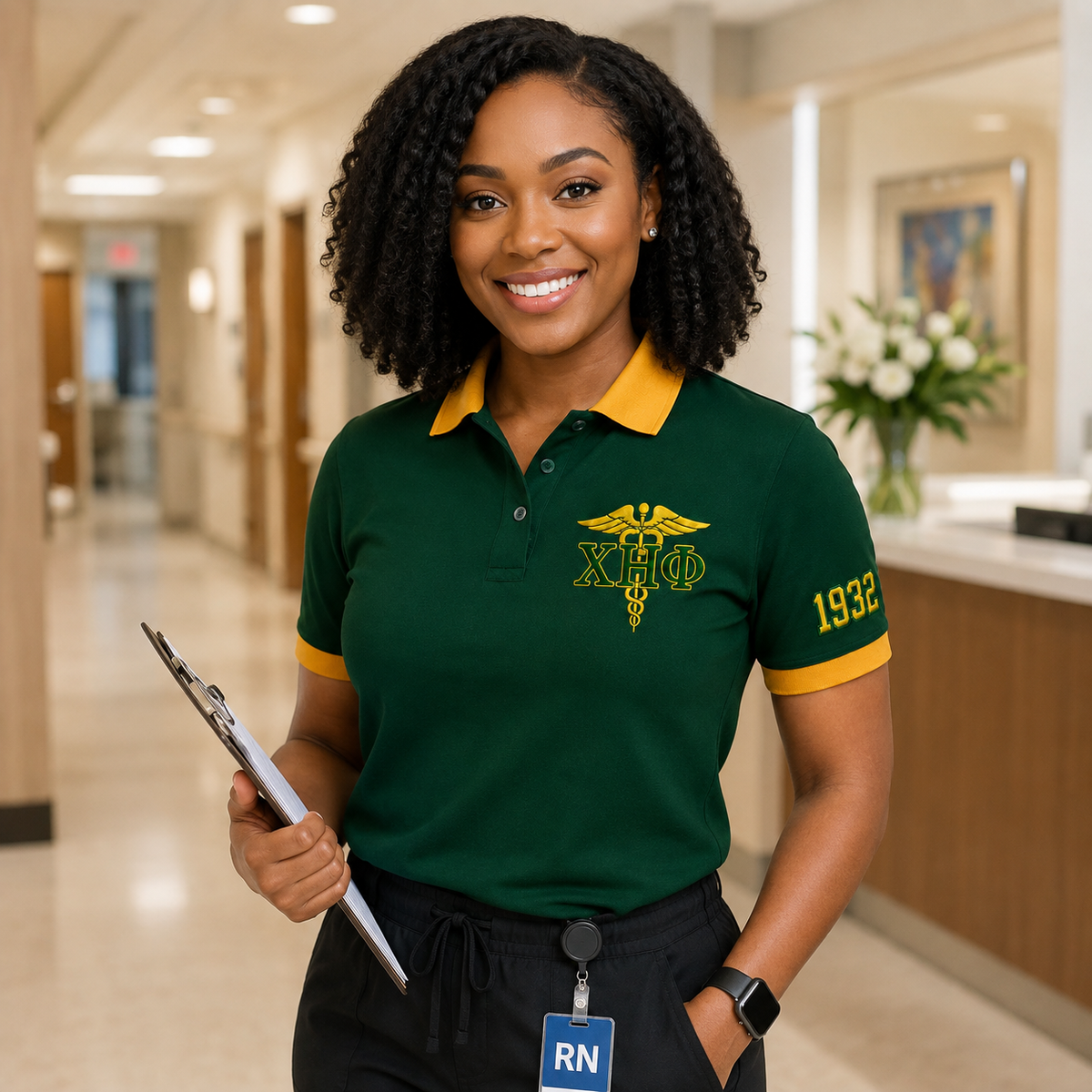 Chi Eta Phi Sorority Polo Shirt, Green Gold Nursing Sorority Polo, XHΦ 1932 – Personalized