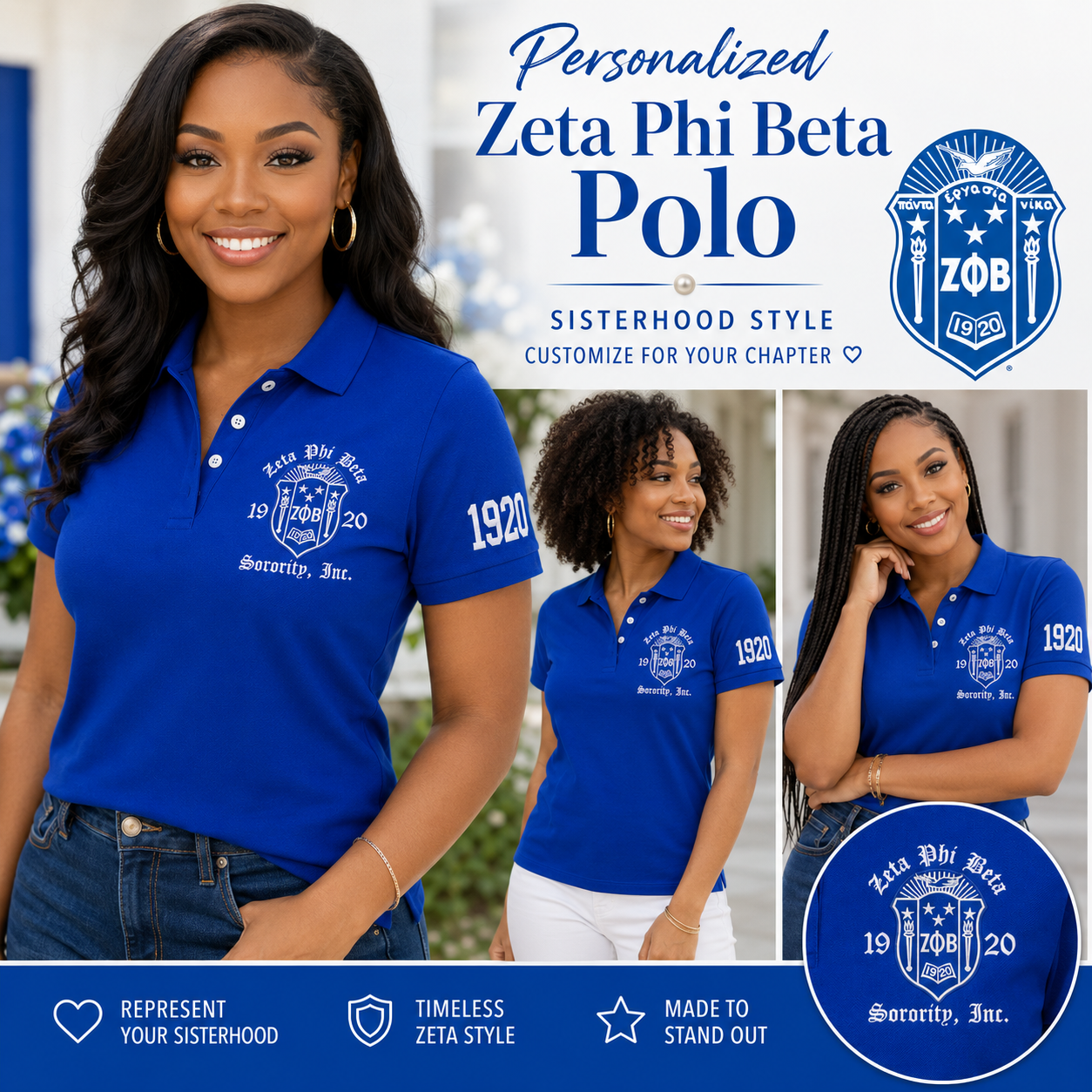 Blue Zeta Phi Beta Embroidered Polo Shirt – Personalized Sorority Polo with Crest and 1920 (Copy)