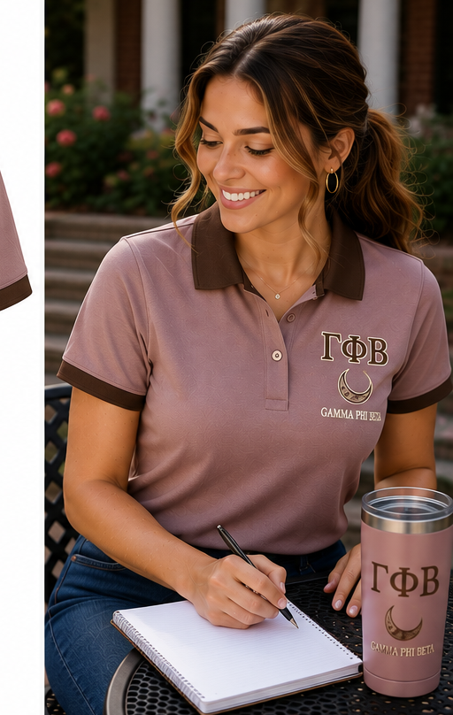2 Tone Mode & Brown Gamma Phi Beta Custom Embroidered Polo Shirt – Personalized