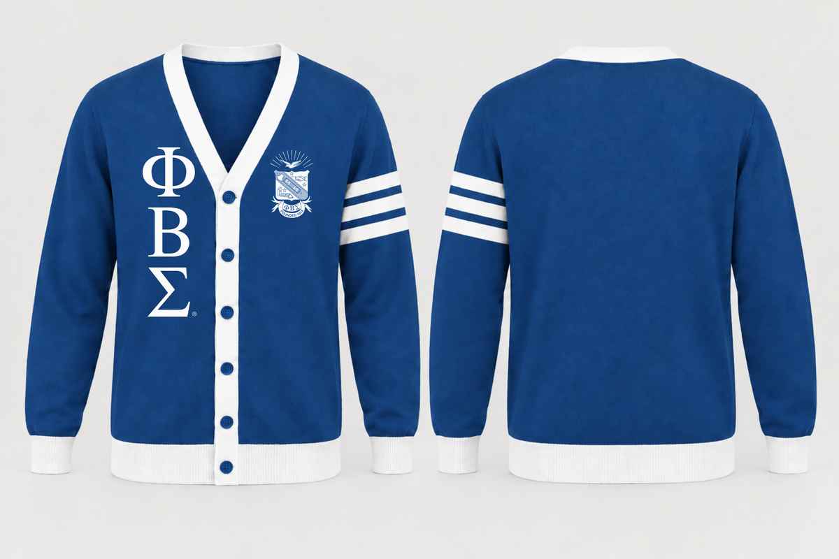 Officially Licensed Phi Beta Sigma Royal Blue & White Cardigan – Custom Embroidery approved product image