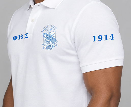 Phi Beta Sigma premium embroidered white solid polo on model - founding year sleeve detail
