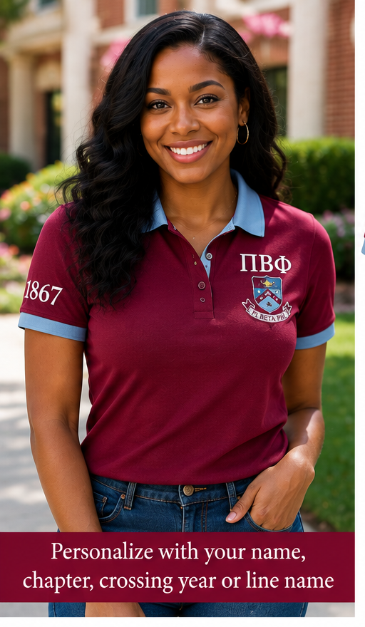 2 Tone Wine & Silver Blue Pi Beta Phi Custom Embroidered Polo Shirt – Personalized