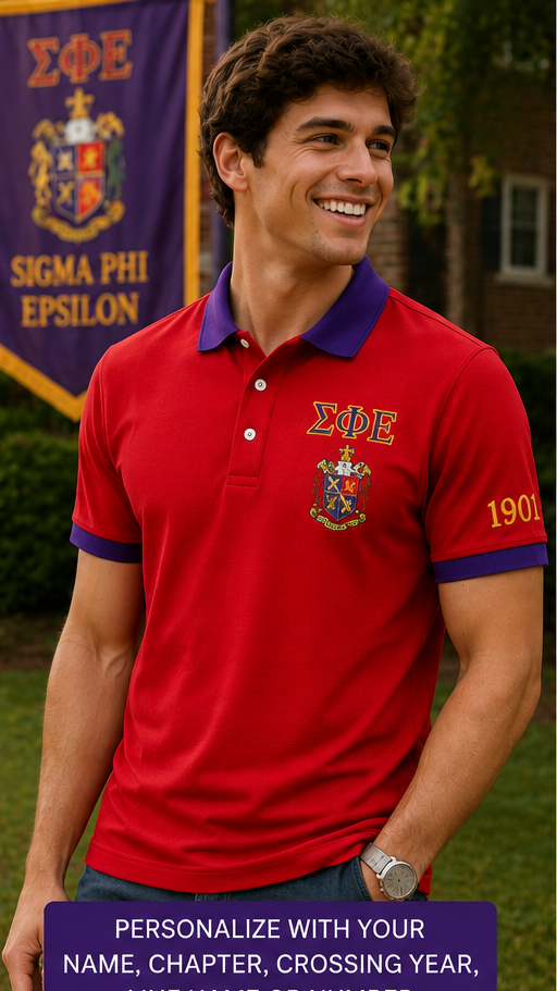 2 Tone Red & Purple Sigma Phi Epsilon Custom Embroidered Polo Shirt – Personalized