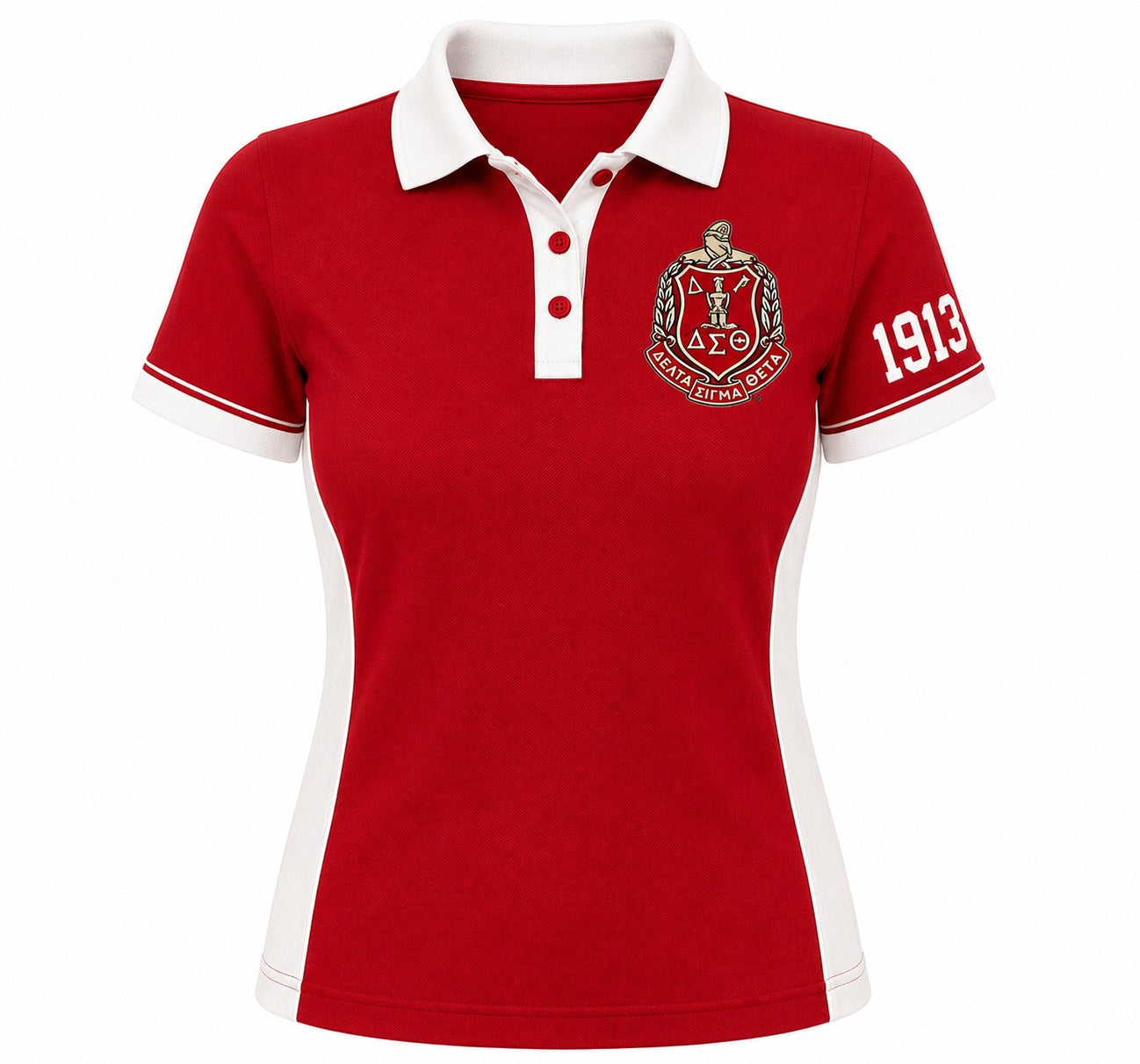 2 Tone White & Red Delta Sigma Theta Embroidered Polo Shirt – Personalized Sorority Polo
