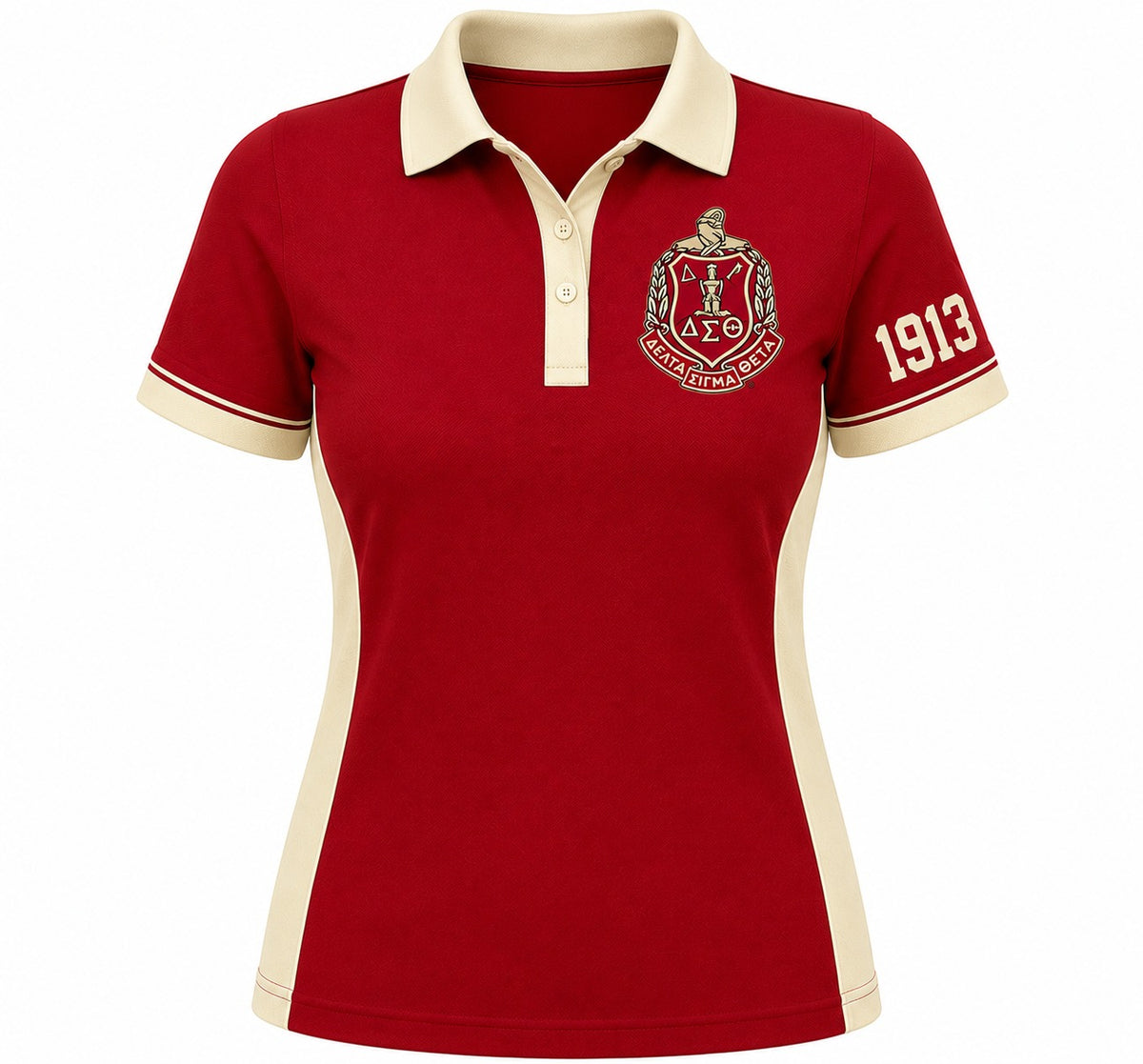 2 Tone Crimson & Cream Delta Sigma Theta Custom Embroidered Polo Shirt – Personalized
