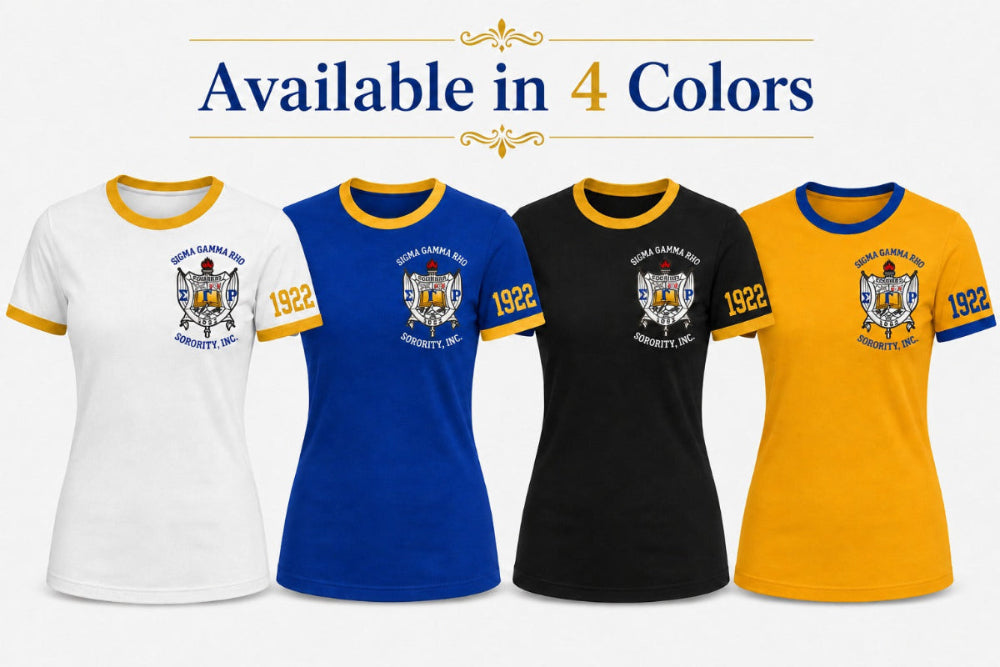 Sigma Gamma Rho Custom Embroidered Ringer T-Shirt – 4 Colors – Personalized
