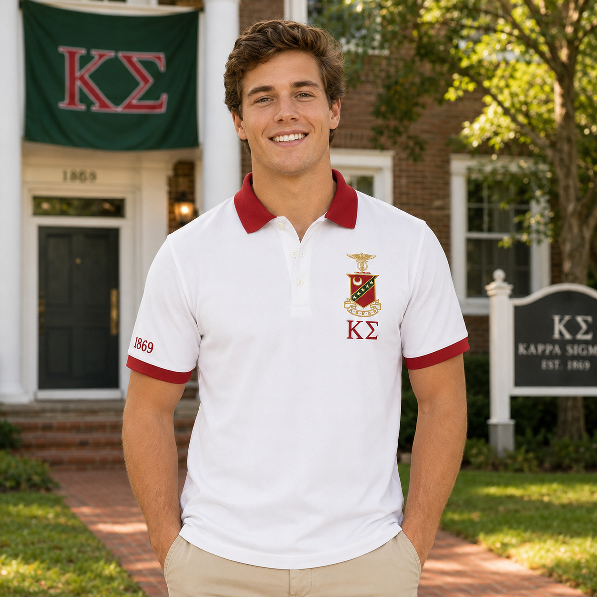 2 Tone White & Scarlet Kappa Sigma Custom Embroidered Polo Shirt – Personalized