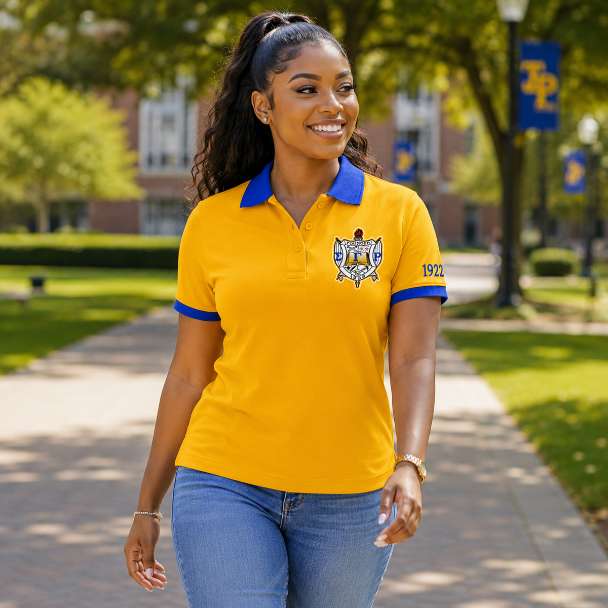 2 Tone Gold & Royal Blue Sigma Gamma Rho Custom Embroidered Polo Shirt – Personalized