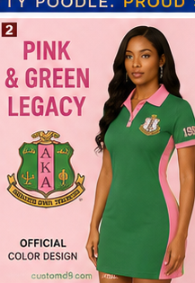 Alpha Kappa Alpha green panel polo dress with pink side panels