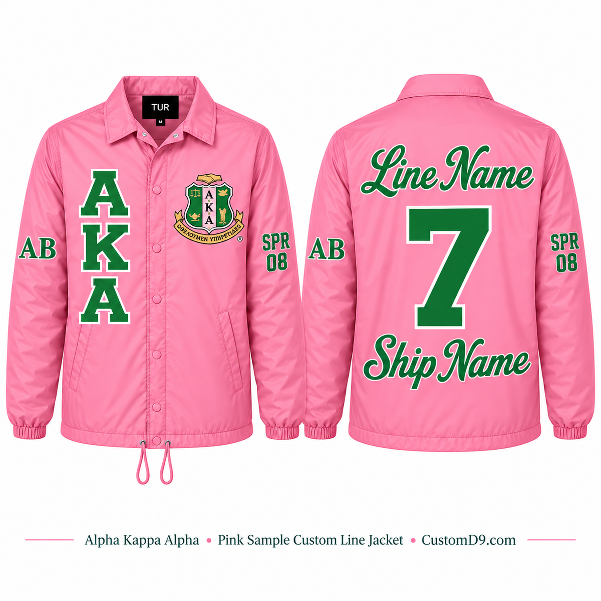 Alpha Kappa Alpha pink custom line jacket front and back