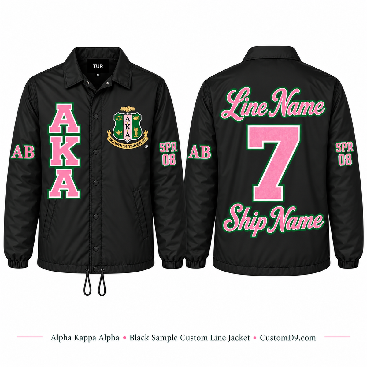 Alpha Kappa Alpha black custom line jacket front and back