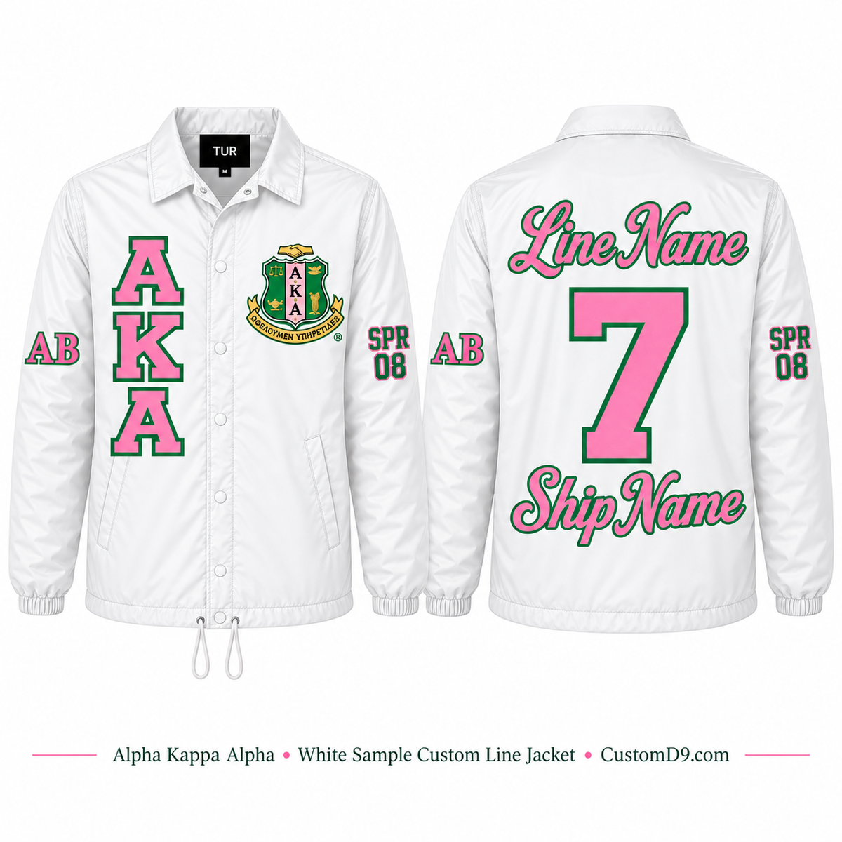 Alpha Kappa Alpha white custom line jacket front and back