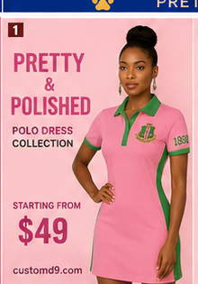 Alpha Kappa Alpha pink panel polo dress with green side panels