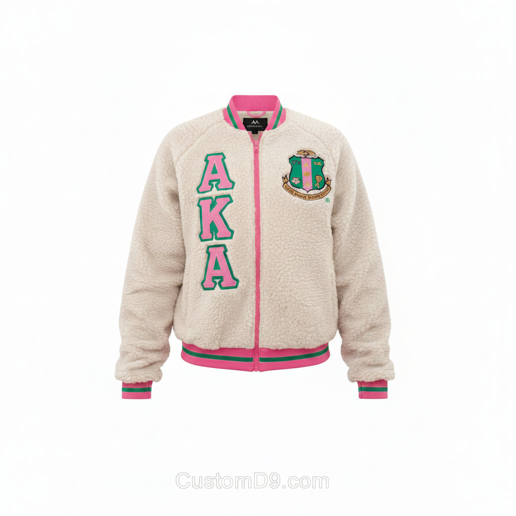 Custom Custom AKA Sherpa Bomber Jacket | Custom D9 personalized Greek apparel design