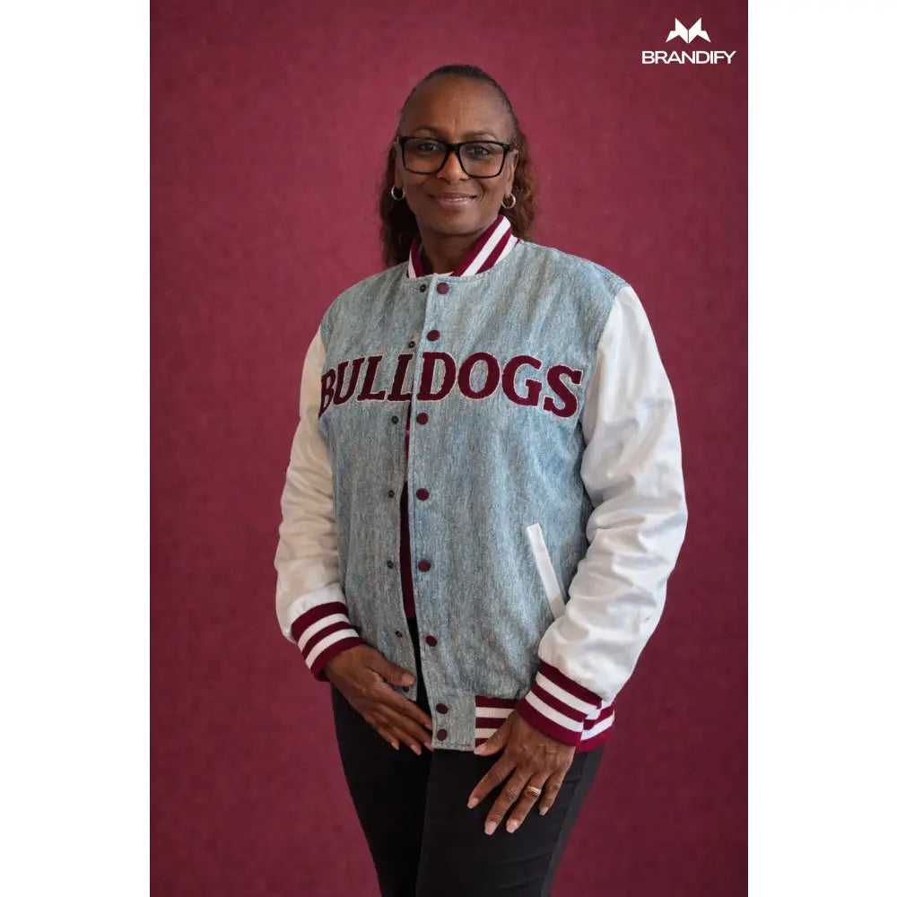 Custom Custom Alabama A&M Denim Bomber Jacket | Custom D9 personalized Greek apparel design