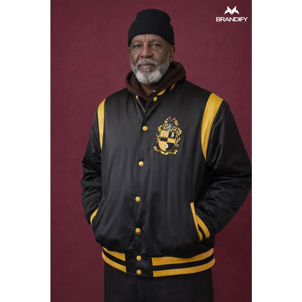Custom Custom Alpha Black/Gold Bomber Jacket | Custom D9 personalized Greek apparel design