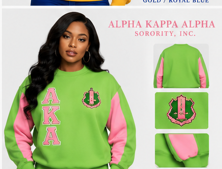 Alpha Kappa Alpha heavyweight boxy embroidered crewneck green and pink