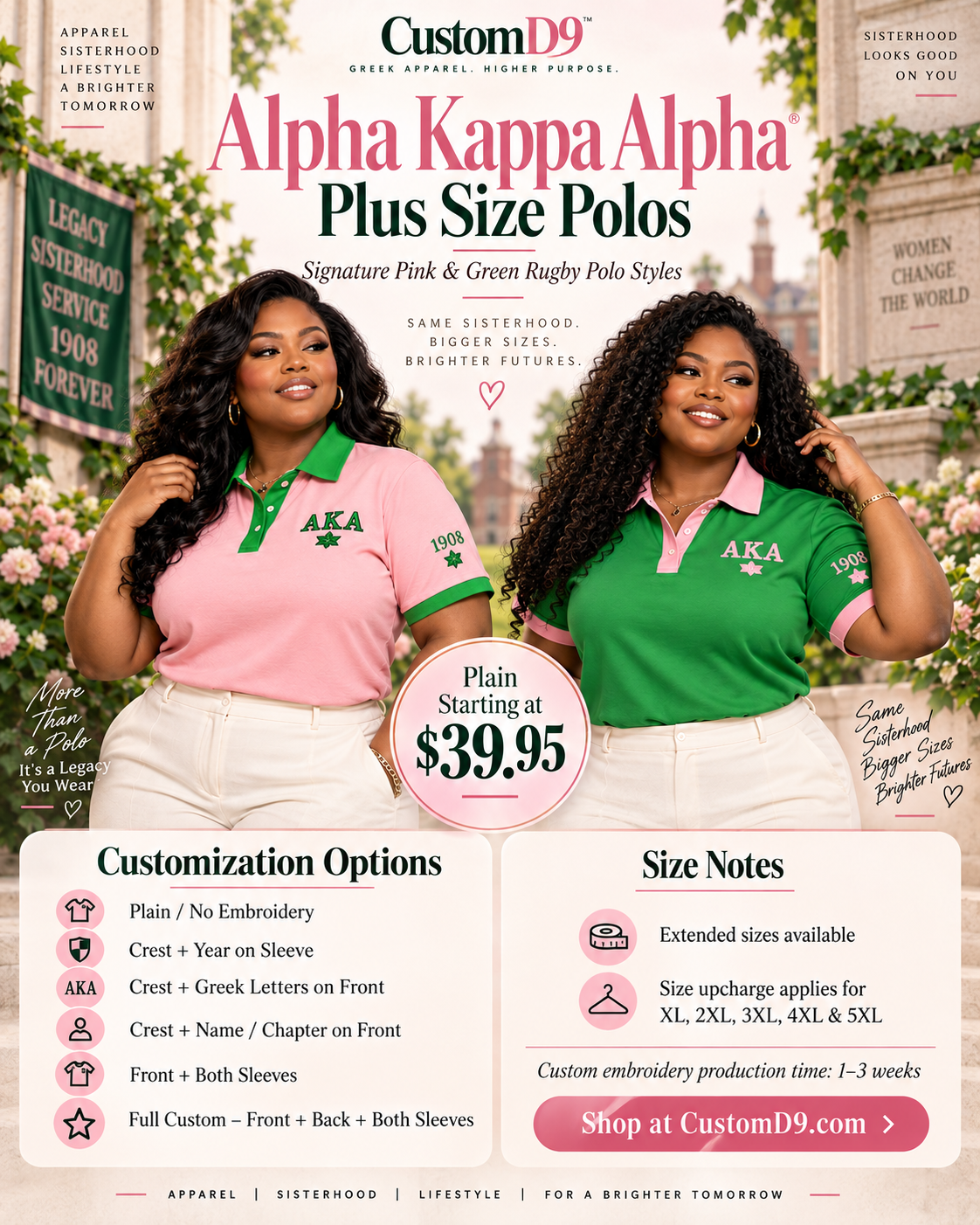 Alpha Kappa Alpha plus size polo pricing and customization options