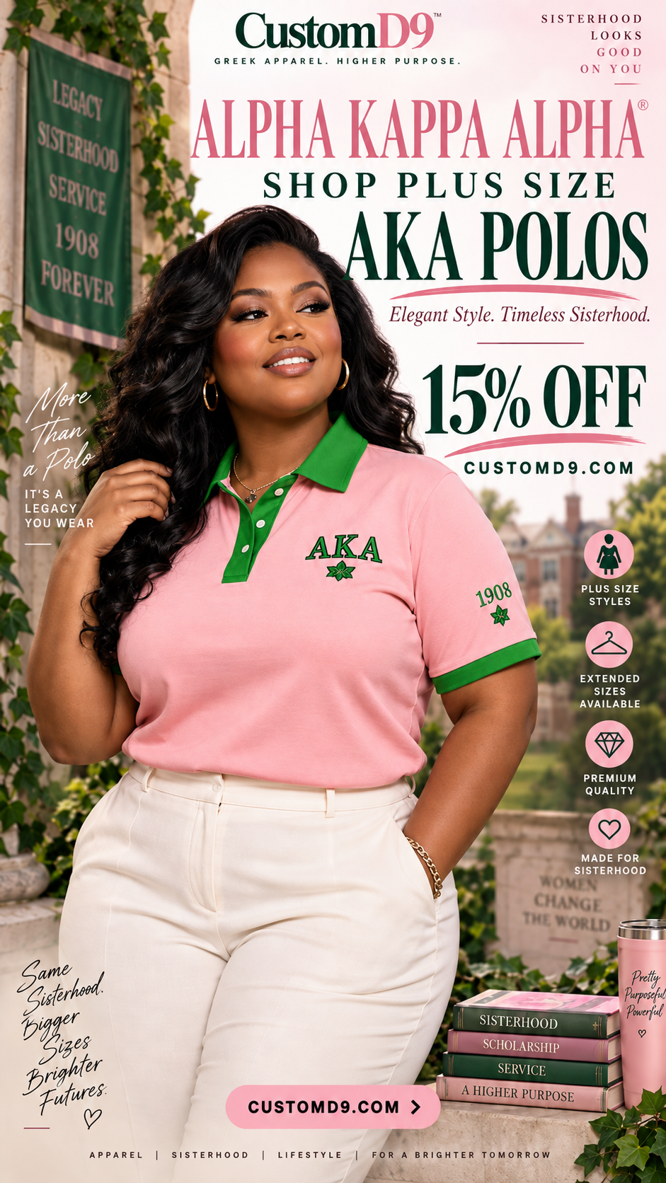 Alpha Kappa Alpha plus size pink and green polo shop-now image