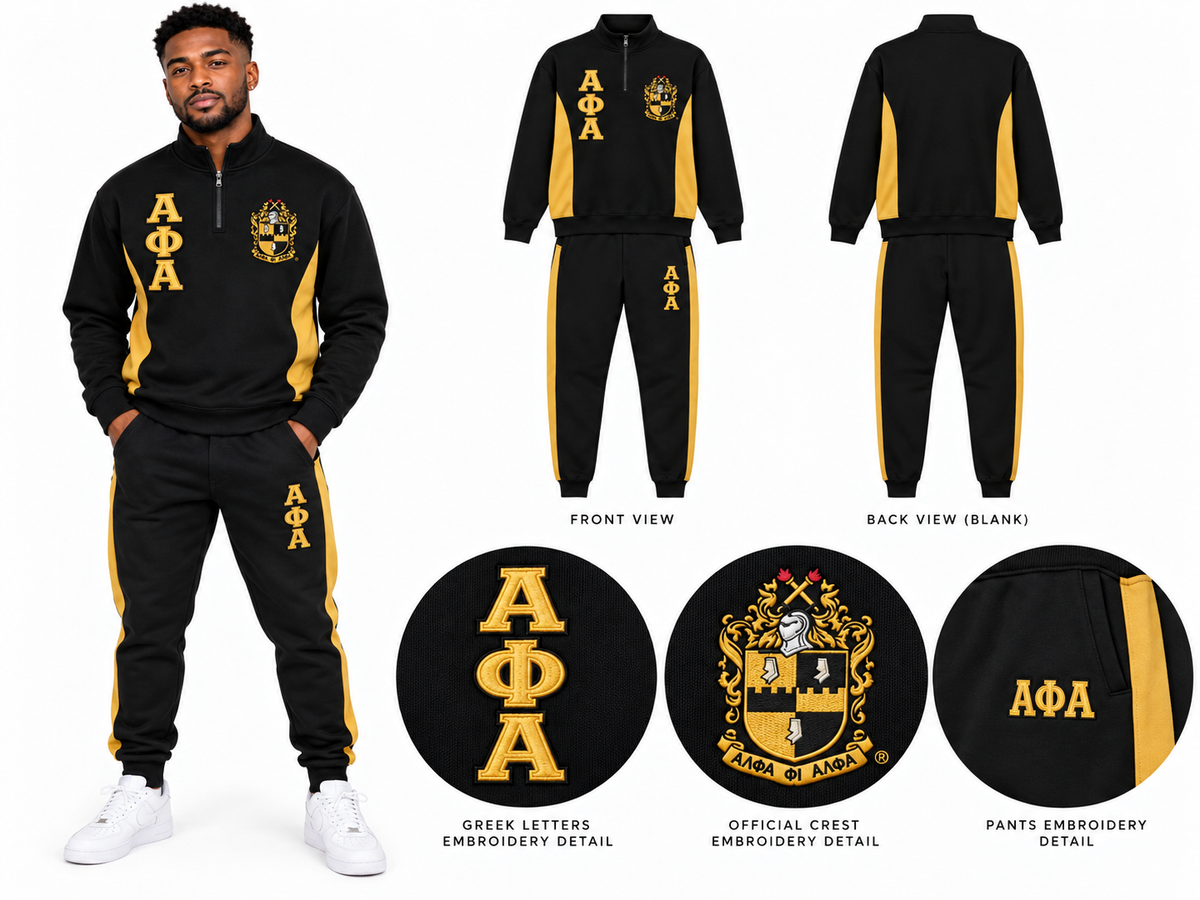 Alpha Phi Alpha premium embroidered track suit black and old gold