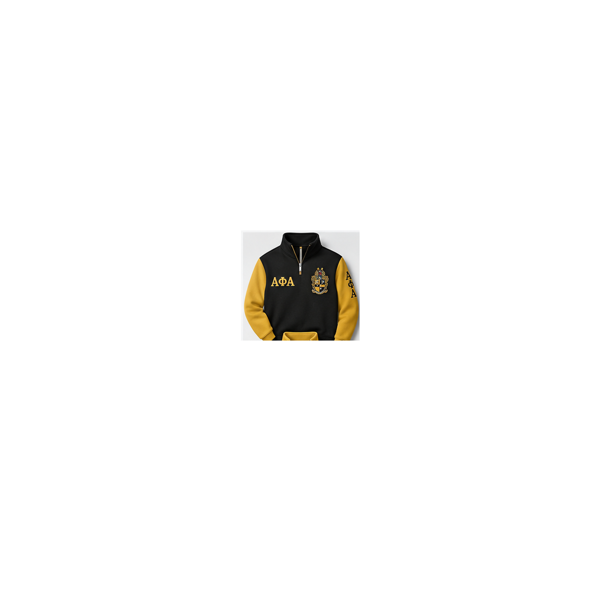 Alpha Phi Alpha black and old gold custom embroidered quarter zip pullover
