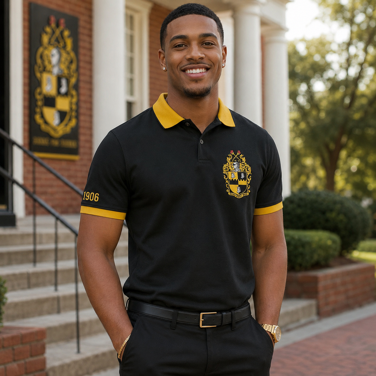 2 Tone Black & Old Gold Alpha Phi Alpha Custom Embroidered Polo Shirt – Personalized