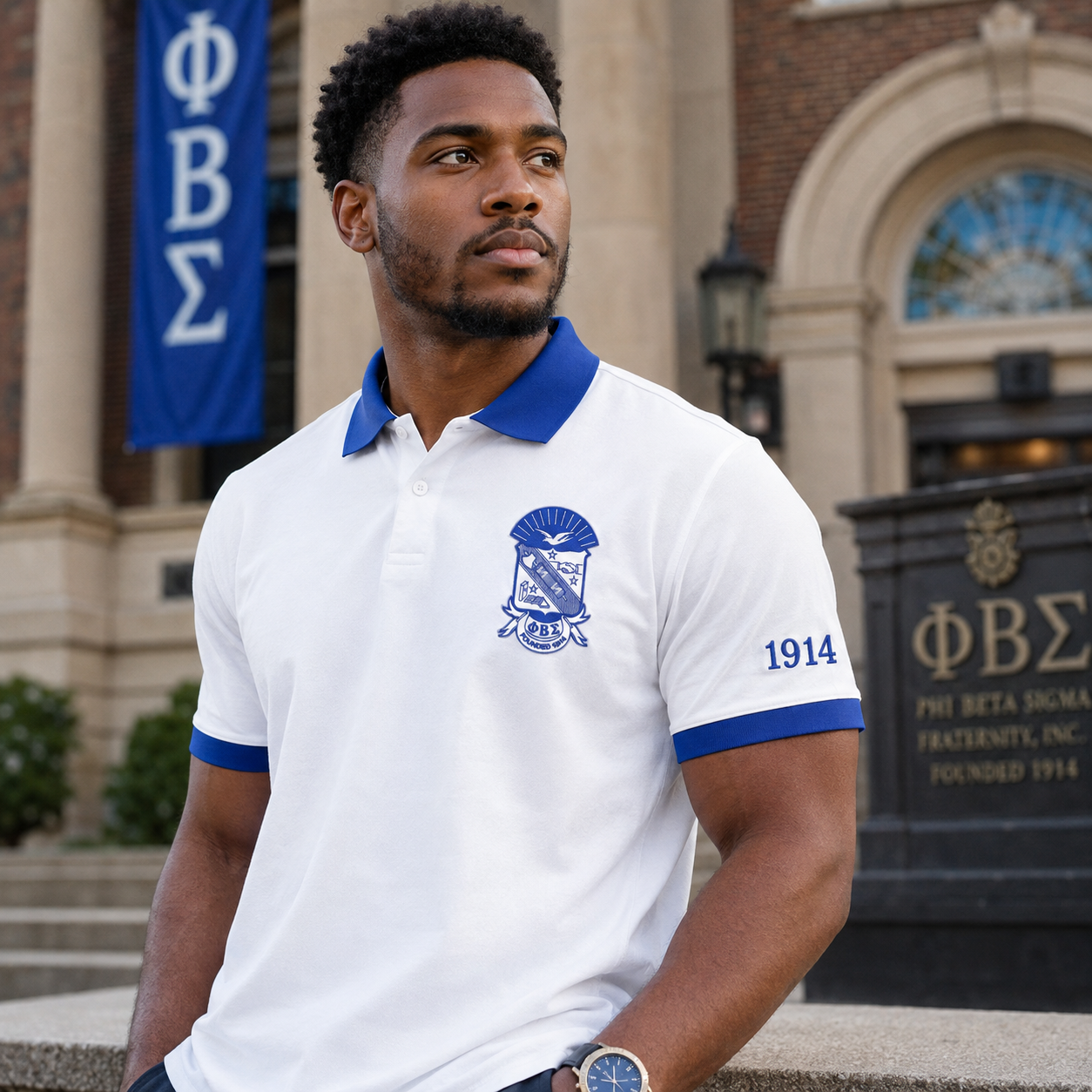 2 Tone Pure White & Royal Blue Phi Beta Sigma Embroidered Polo Shirt – Personalized Fraternity Polo